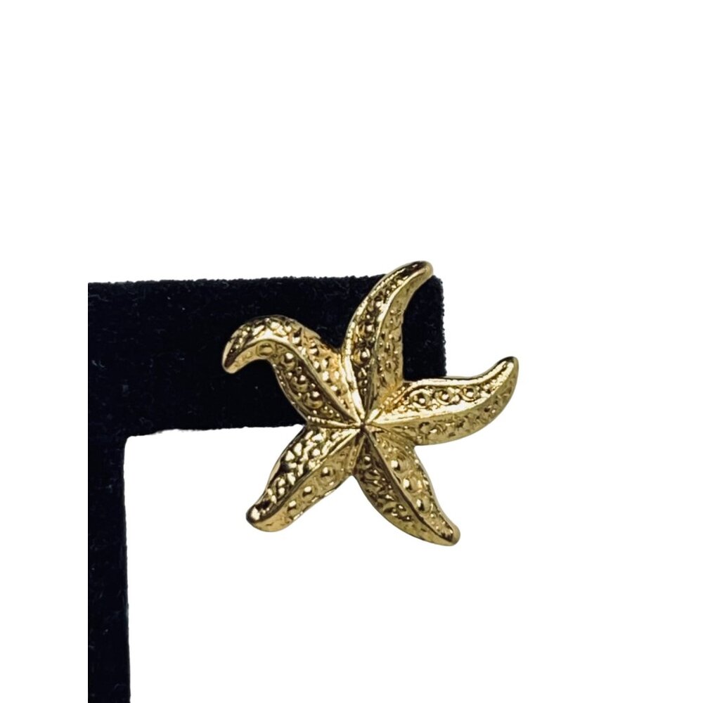 Vintage Gold Tone 3D Starfish Pierced Earrings (5403) - Picture 3 of 5